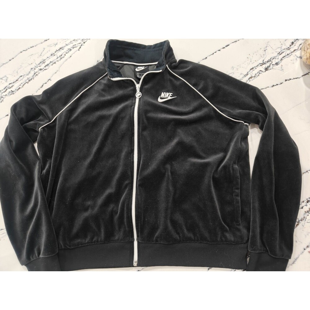 Nike Women's Velour Jacket Size Medium Black Full Zip Long Sleeve Logo